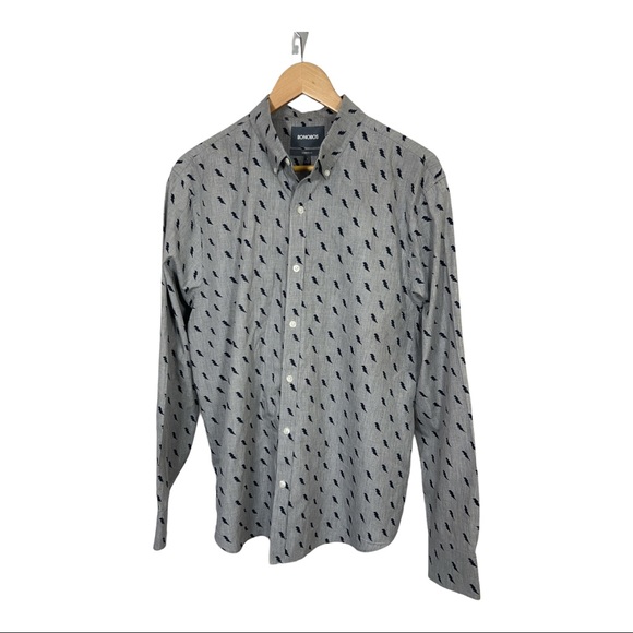 BONOBOS Men’s Standard Fit Long Sleeve Button Down Shirt Gray/Black Size Large - Picture 1 of 9